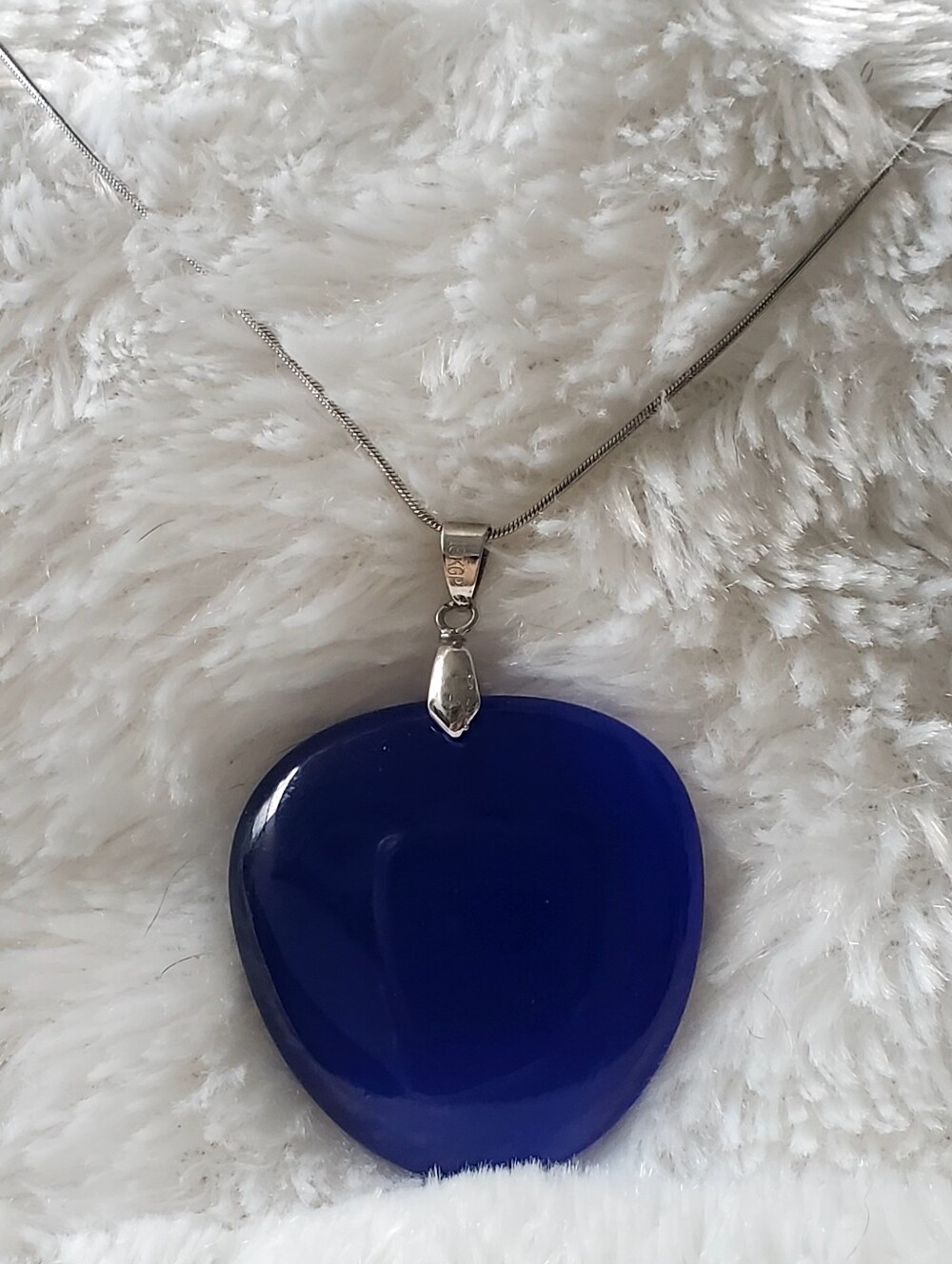 Cobalt Blue Glass Pendant Necklace 18KGP Bale